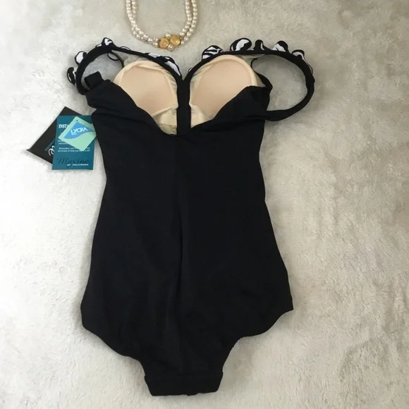 Maxine of Hollywood Instant minimizer Black one piece Swimsuit with Ruffles - Picture 7 of 12